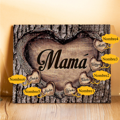 A mi mamá-Lámina marco de madera para mamá personalizado con 6 nombres-Jessemade ES