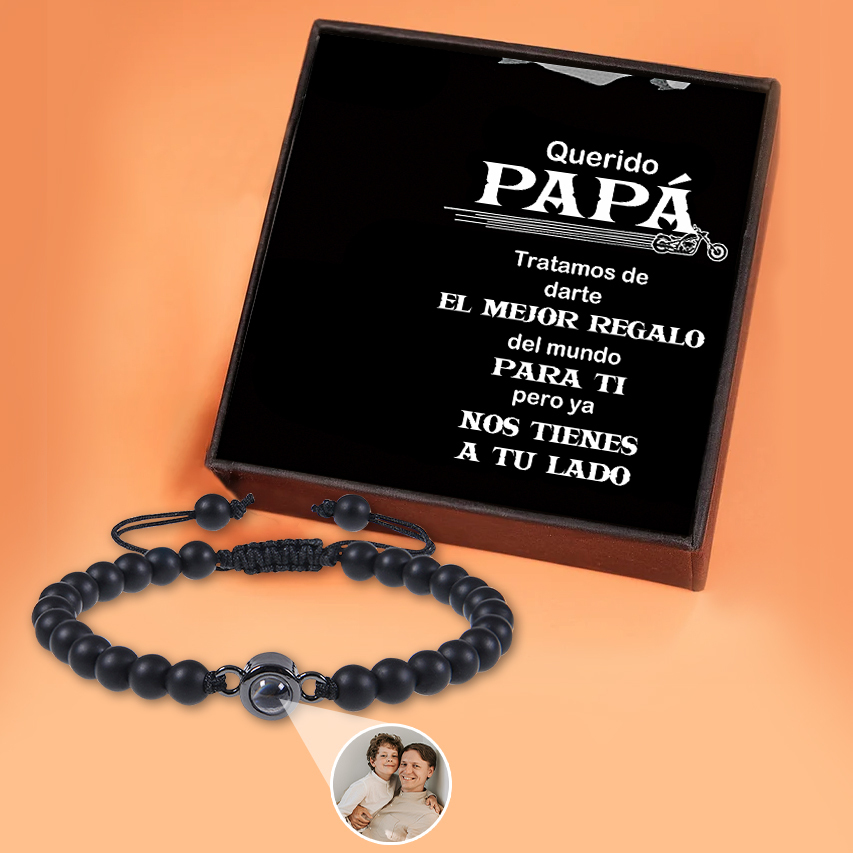 A mi papá-Pulsera de perlas con proyección de foto en color para hombre-Jessemade ES