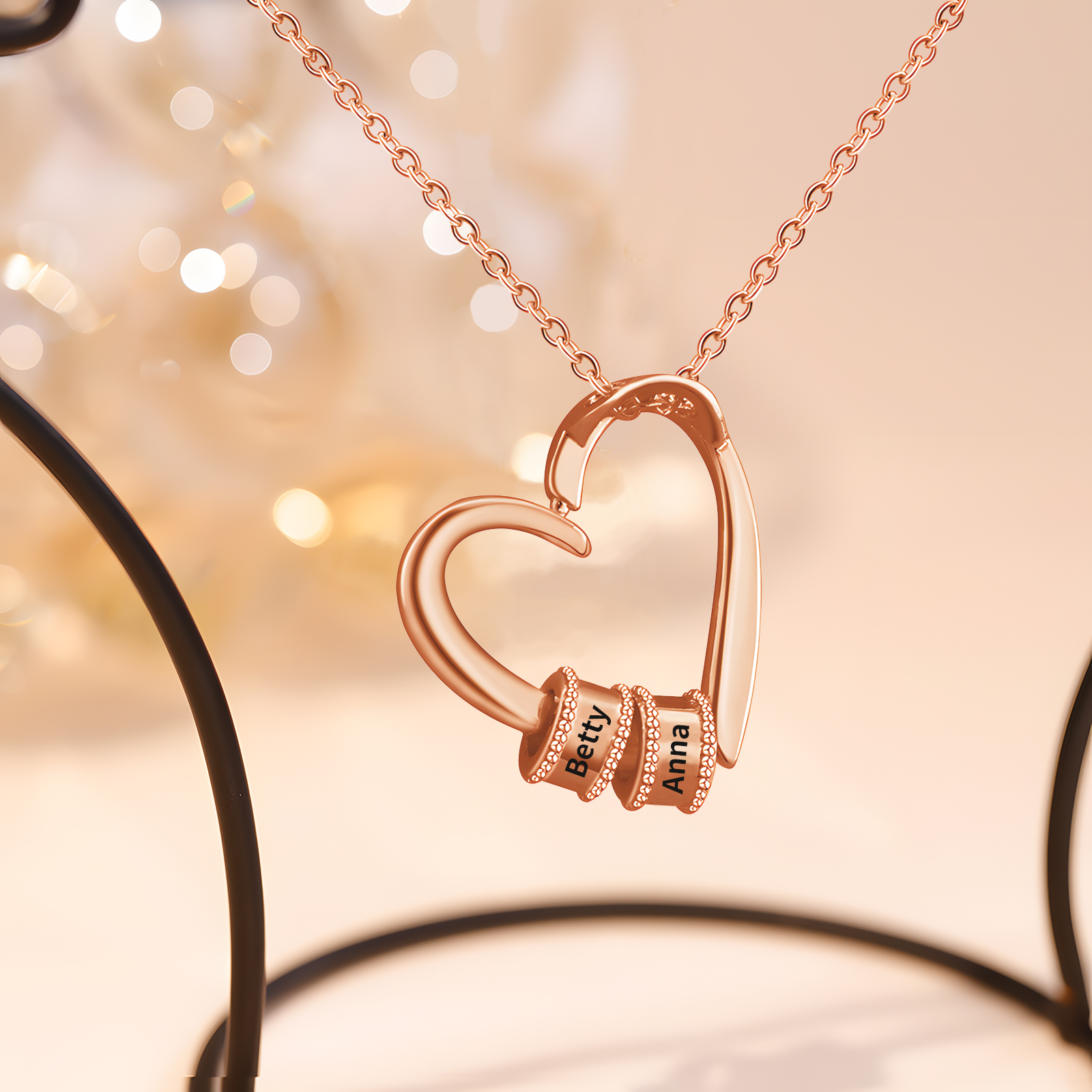 Collar colgante de corazón con 2 nombres personalizados en 2 aros-Jessemade ES