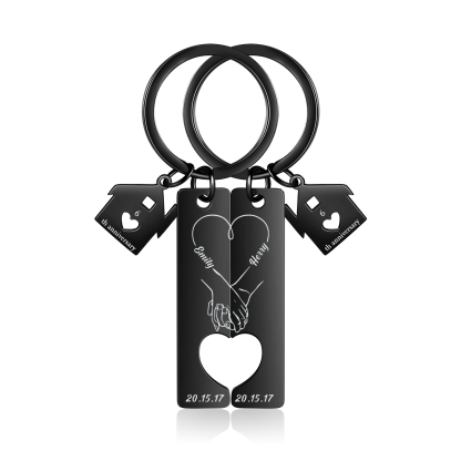 Llavero para pareja manos cogidas 2 nombres, 2 textos personalizados con fecha dije de casa-Jessemade ES