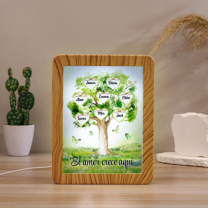 Marco/Espejo con LED Multifuncional Árbol de la Vida 2-8 Nombres Personalizados con 1 Texto-Jessemade ES