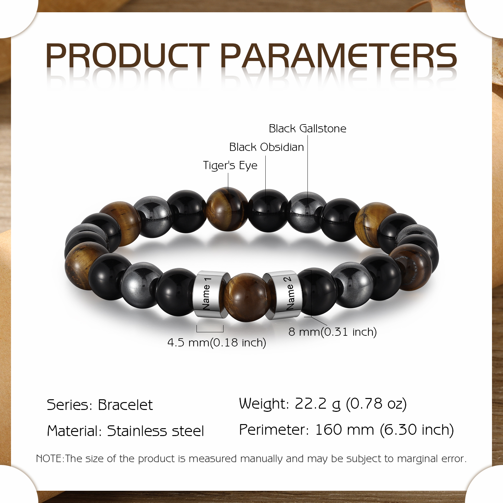 Pulsera de tres tipos de perlas personalizada con 2 nombres para hombre-Jessemade ES