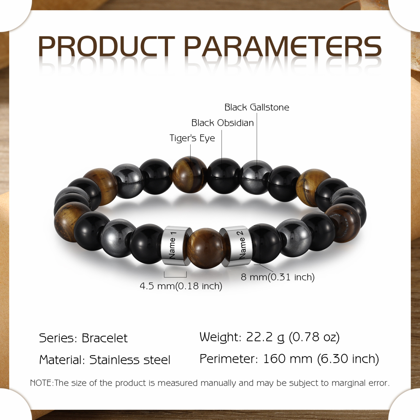Pulsera de tres tipos de perlas personalizada con 2 nombres para hombre-Jessemade ES