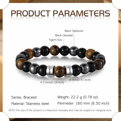 Pulsera de tres tipos de perlas personalizada con 2 nombres para hombre-Jessemade ES