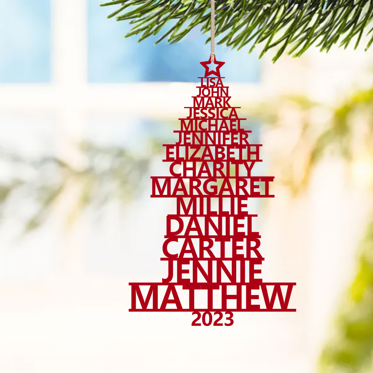 Navidad-Ornamento navideño de madera árbol de nombres con 14 nombres y año personalizados