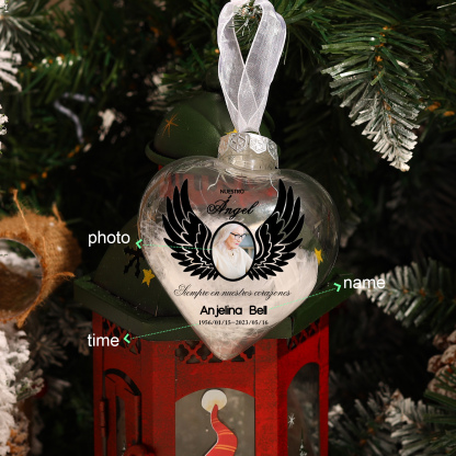 Bola navideña conmemorativa Adorno de Navidad 1 nombre, 1 foto y años personalizados con pluma -Jessemade ES