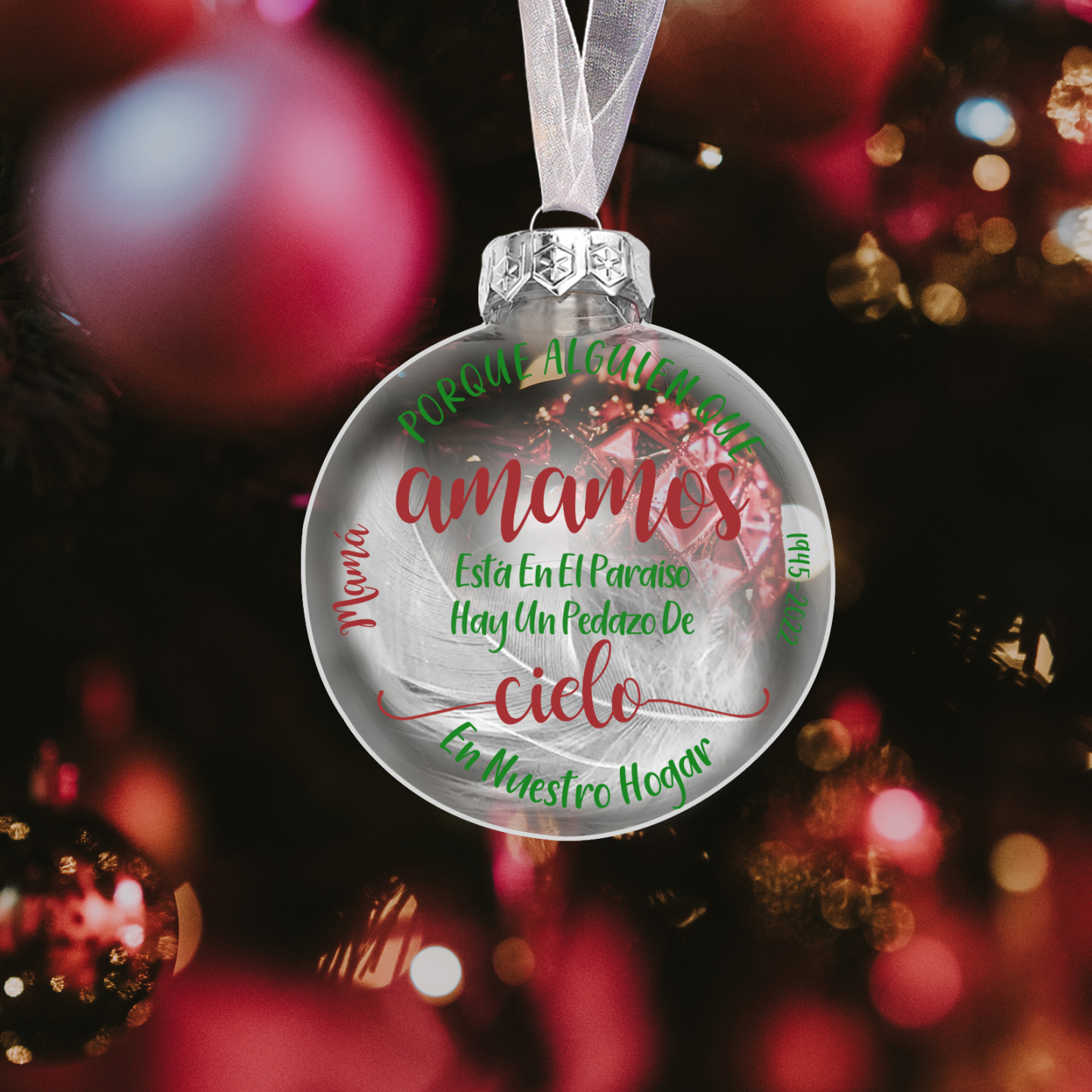 Bola navideña conmemorativa Adorno de Navidad nombre y años personalizados con pluma -Jessemade ES