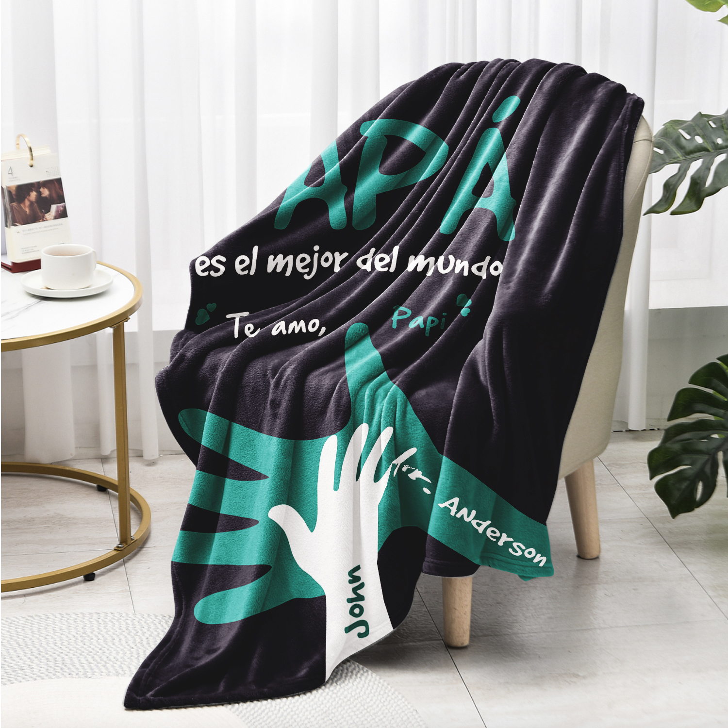 A mi padre-Manta de buen calidad de mano y manito personalizada con 2 nombres-Jessemade ES