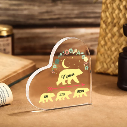 A mi mamá-Placa de acrílico en forma de corazón osos 1-6 nombres personalizados-Jessemade ES