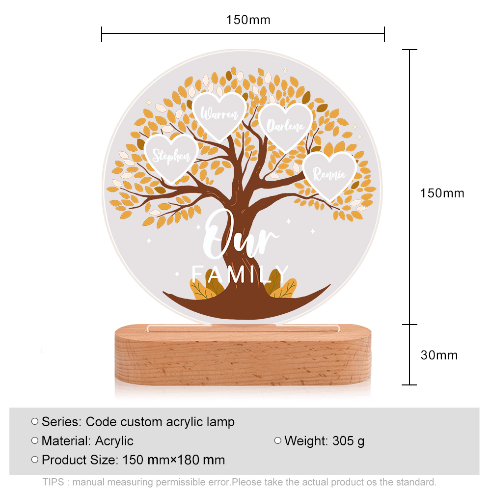 Lámpara de noche LED Árbol de la Vida 4 nombres y 1 texto personalizados-Jessemade ES