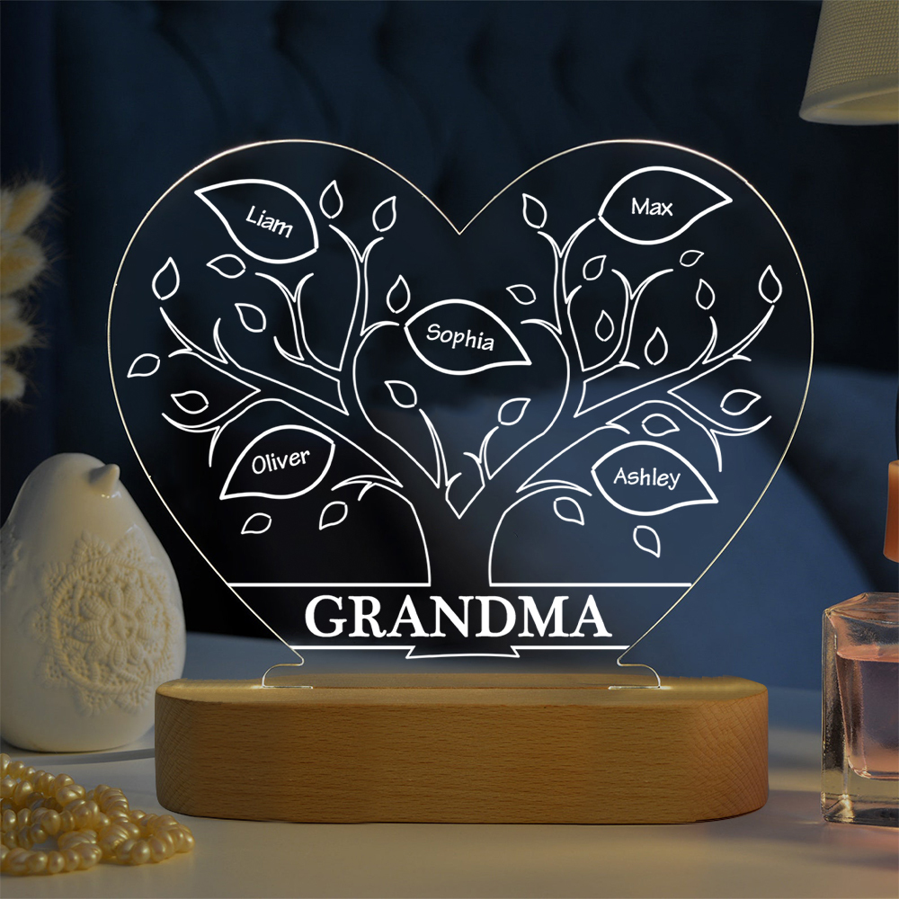 A mi mamá/abuela-Lámpara Personalizada con 2-8 Nombres y Texto "árbol de la vida" 3D Ilusión Luz de Noche-Jessemade ES