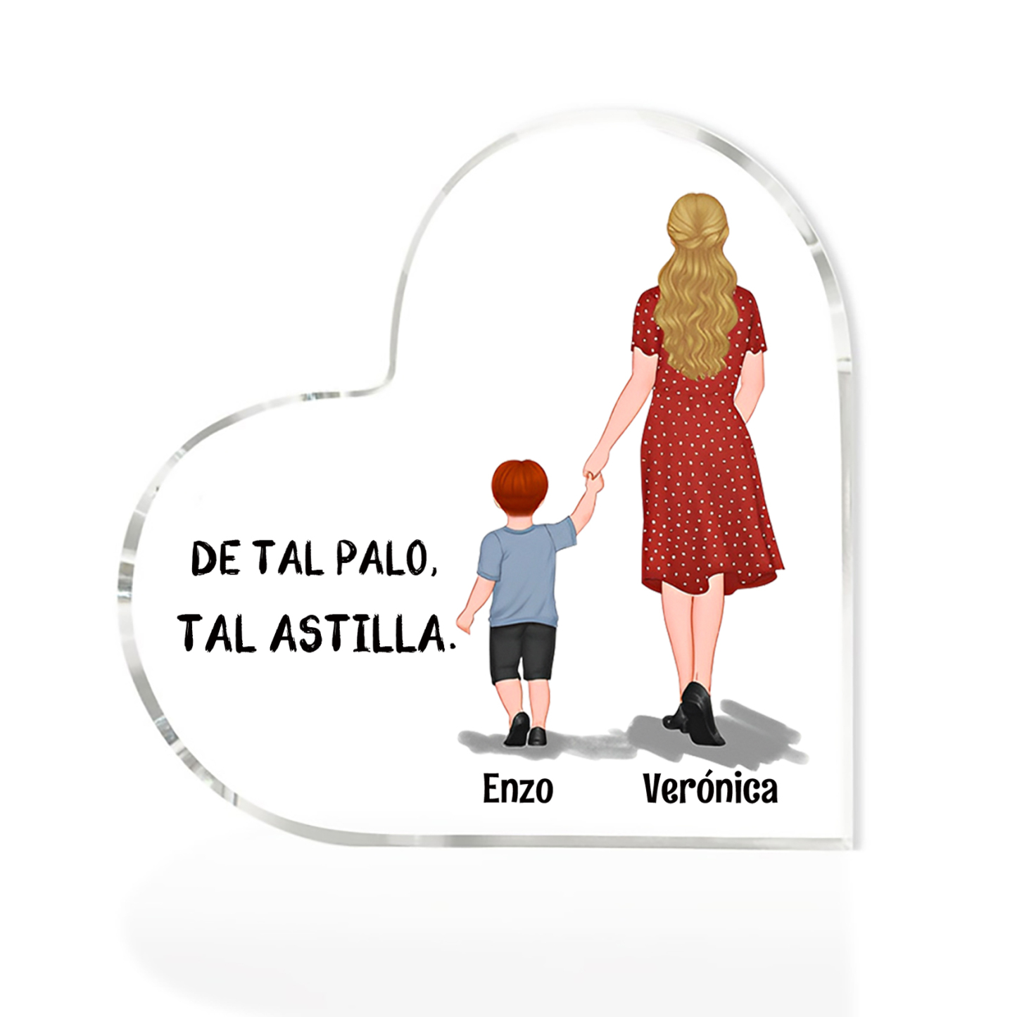 Placa de acrílico en forma de corazón mamá e hijos con 2-3 nombres personalizados-Jessemade ES