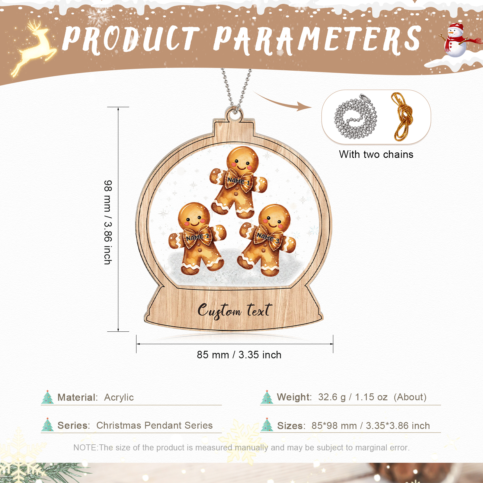 Navidad-Ornamentos Navideños de Acrílico Bola de Cristal 3 Nombres con Texto Personalizados