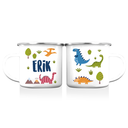 Vuelta al cole-Taza para niños "dinosaurios" con 1 nombre personalizado