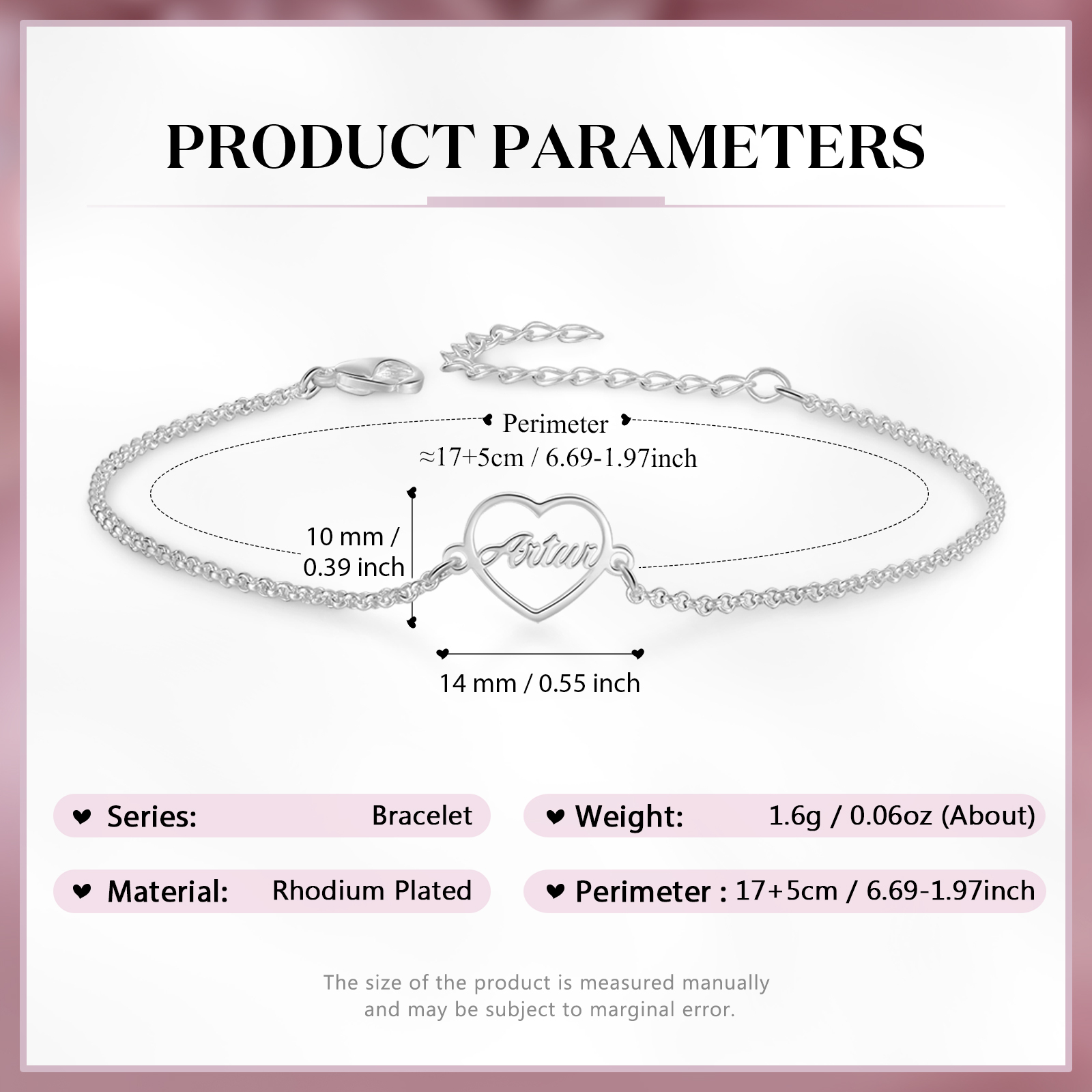 Pulsera 1-4 nombres personalizados con dije de corazón-Jessemade ES