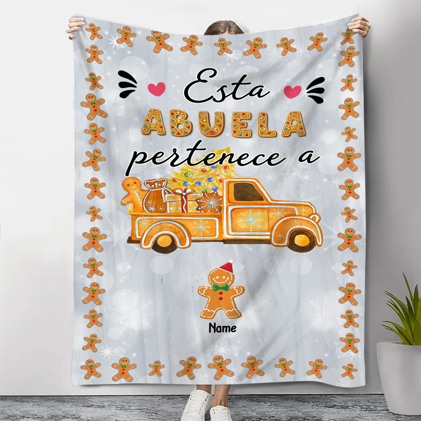 A mi abuela-Manta de buen calidad de Navidad hombre de jengibre personalizada con 1 nombre-Jessemade ES