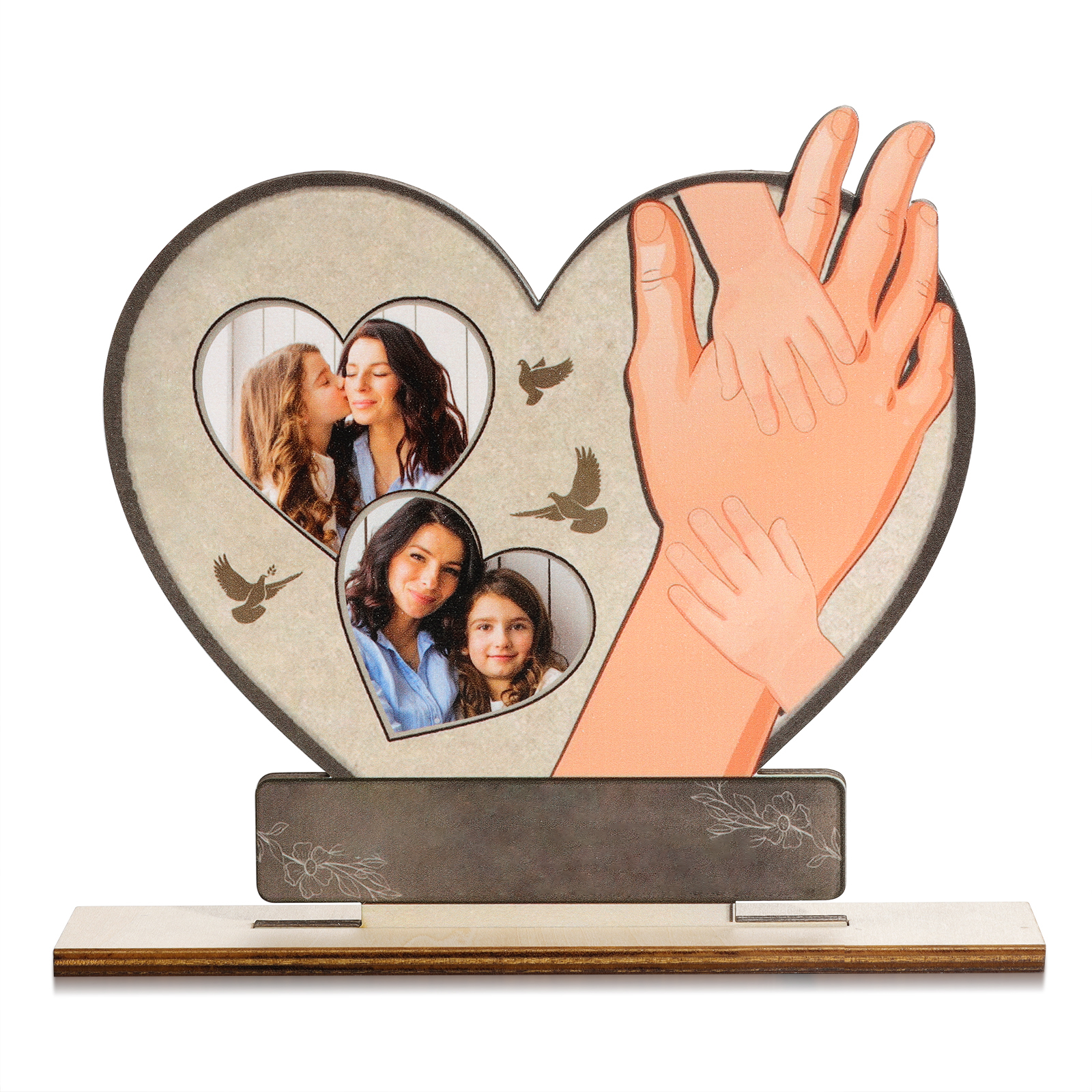 Adorno de madera en forma de corazón para madre e hij@s con 2 fotos, 3 nombres y 2 textos-Jessemade ES