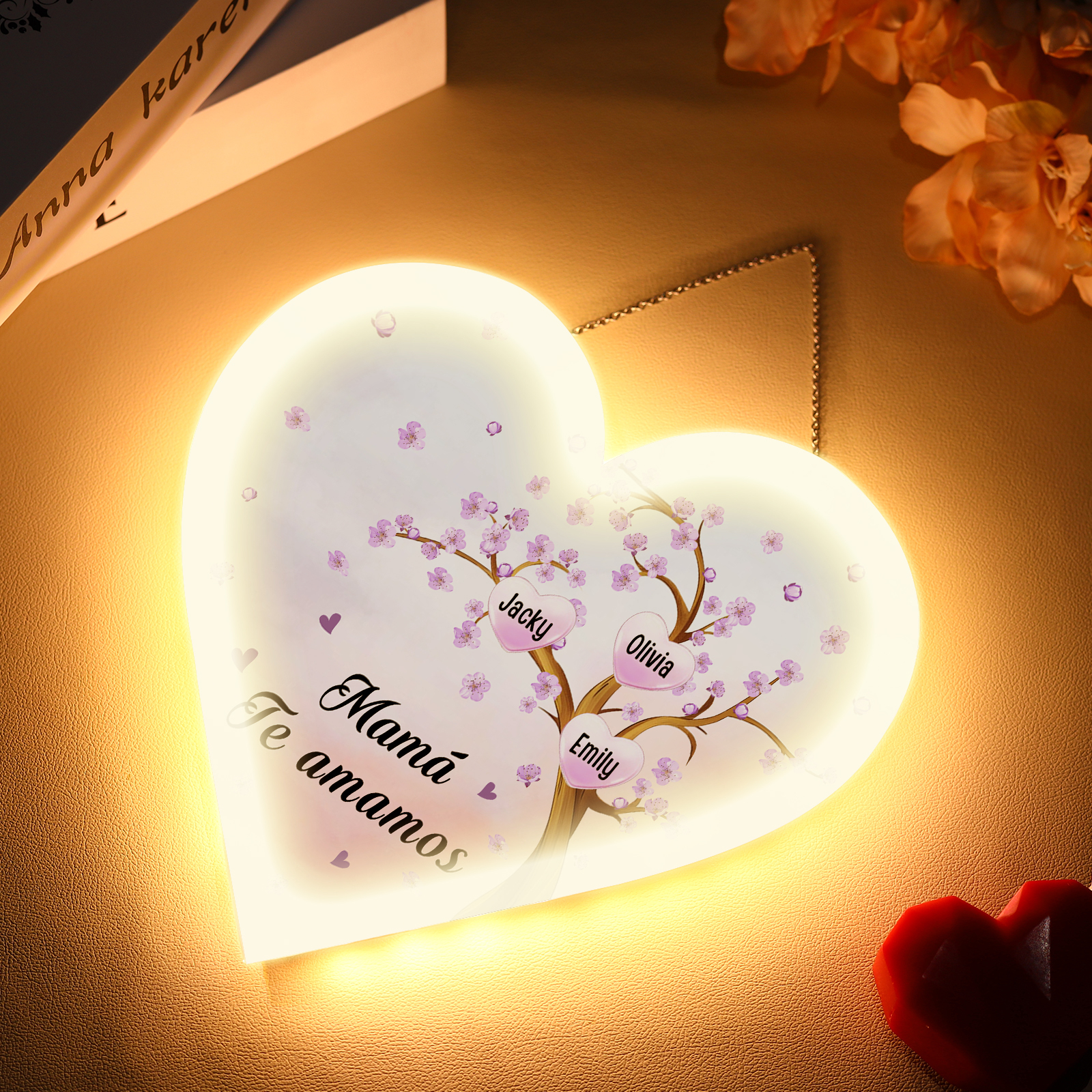 A mi mamá/abuela-Lámpara Colgante Personalizada con 2-8 Nombres y Texto "árbol" 3D Ilusión Luz de Noche-Jessemade ES