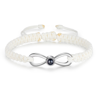 Pulsera con proyección de foto en color con dije de lazo y 3 colores de cuerda ajustable-Jessemade ES