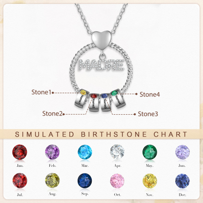 Collar con colgante de "MADRE" con 4 nombres y 4 piedras de nacimiento personalizados | Jessemade-Jessemade ES