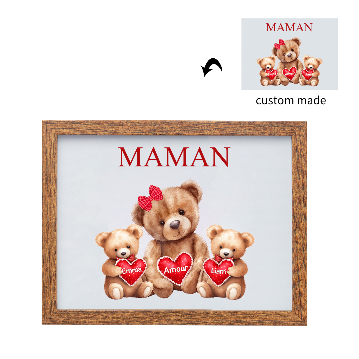 Marco con LED Familia de Osos 1-4 Nombres Personalizados con 1 Texto-Jessemade ES