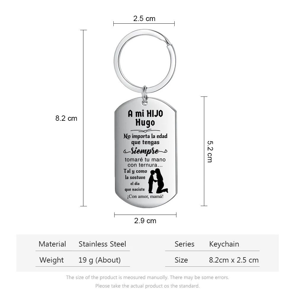 A mi hijo-Llavero de placa "siempre tomaré tu mano" de mamá personalizado con 1 nombre-Jessemade ES