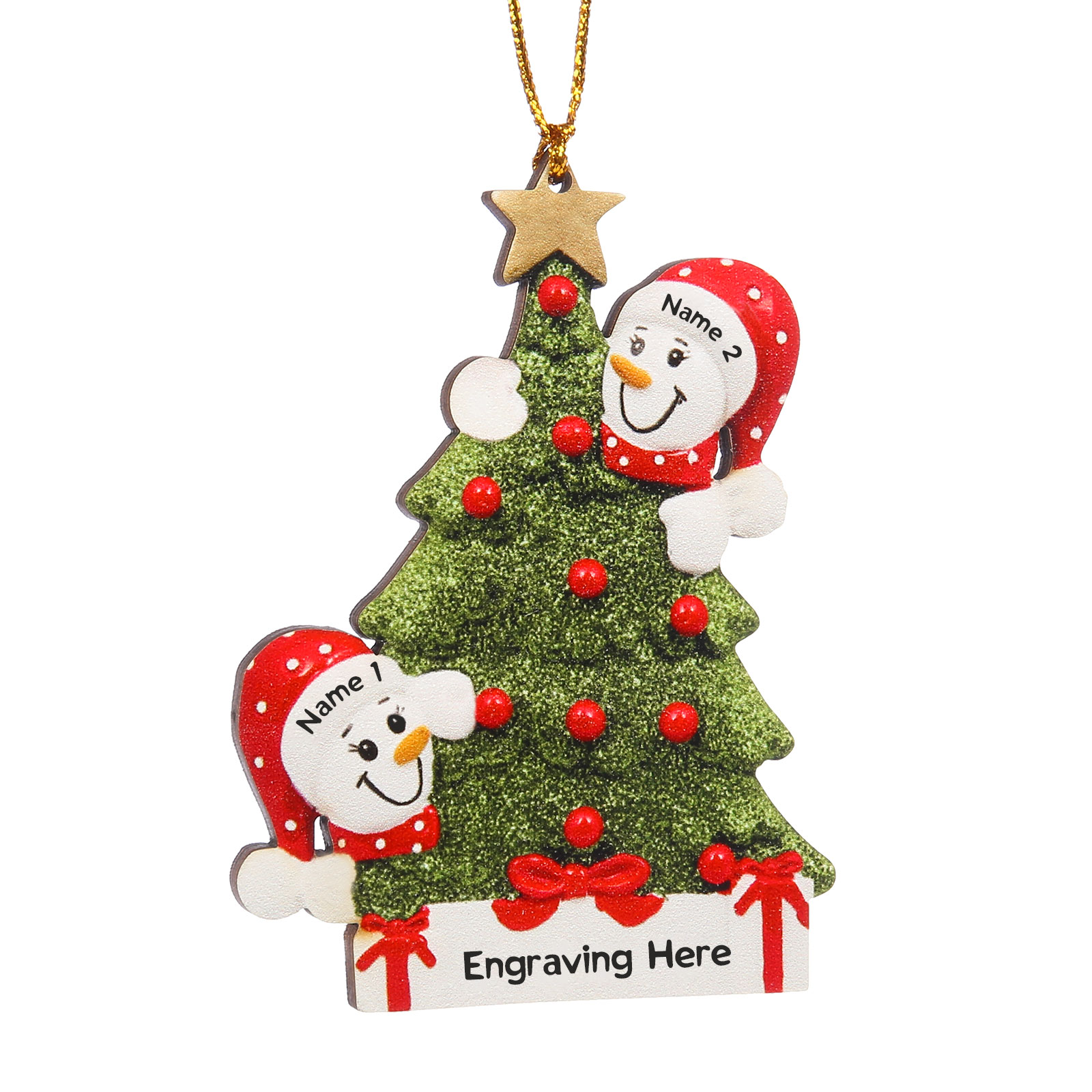 Navidad-Ornamentos Navideños de Madera Árbol y muñecos de nieve 2 Nombres con Texto Personalizados