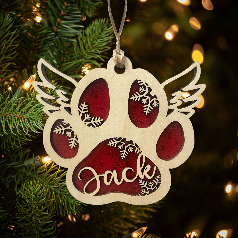 Navidad-Ornamento navideño de madera pata de perro con alas con 1 nombre personalizado