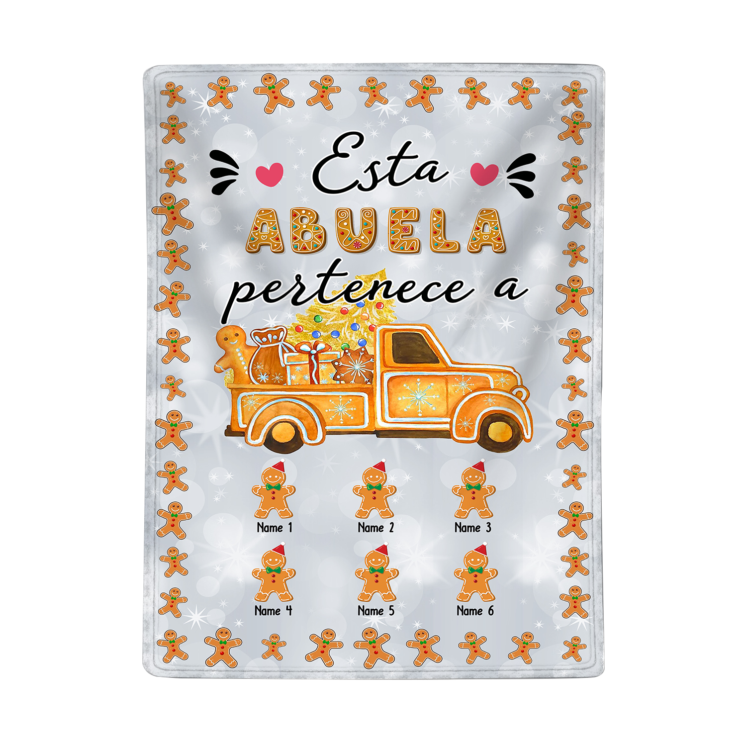 A mi abuela-Manta de buen calidad de Navidad hombres de jengibre personalizada con 6 nombres-Jessemade ES