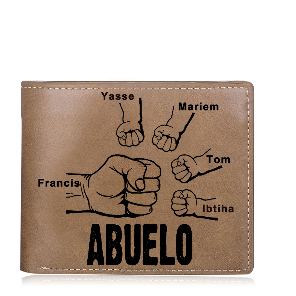 Cartera, billetera clásica puño con puño 5 nombres personalizados y una foto para abuelo-Jessemade ES