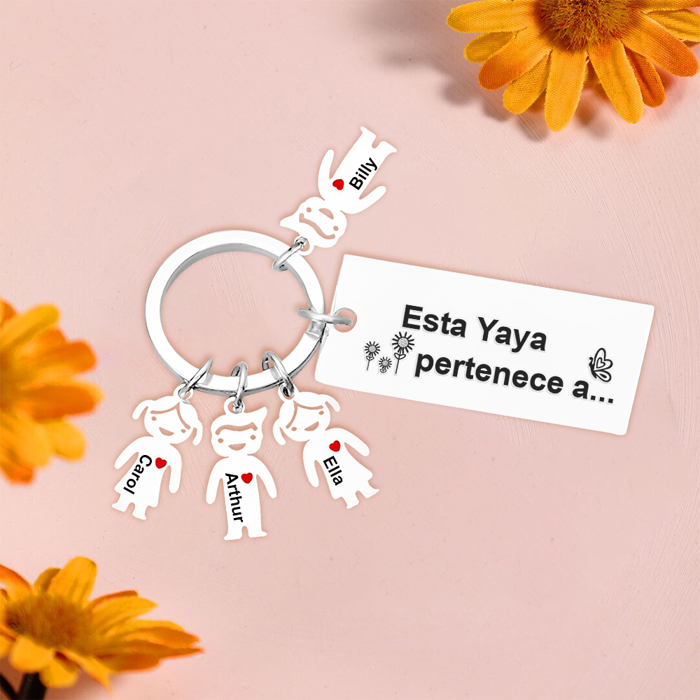 A mi abuela - Llavero "Esta Yaya pertenece a..." con 1-6 nombres personalizados en "niños"-Jessemade ES