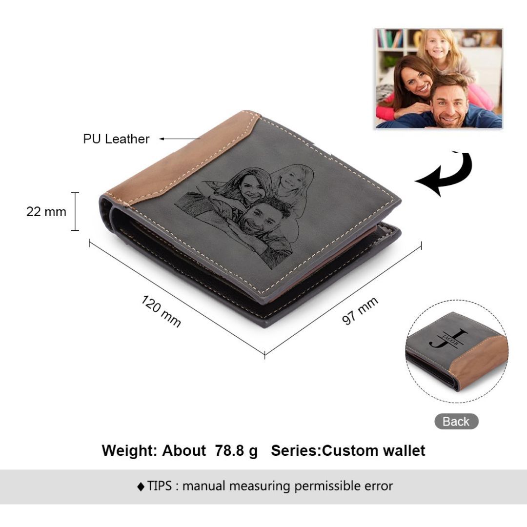 A mi papá-Cartera, billetera personalizada con 1 foto, 1 nombre y 1 letra monedero para hombre