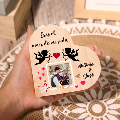 Candelero de madera Cupid para pareja sin vela personalizado con 2 nombres-Jessemade ES