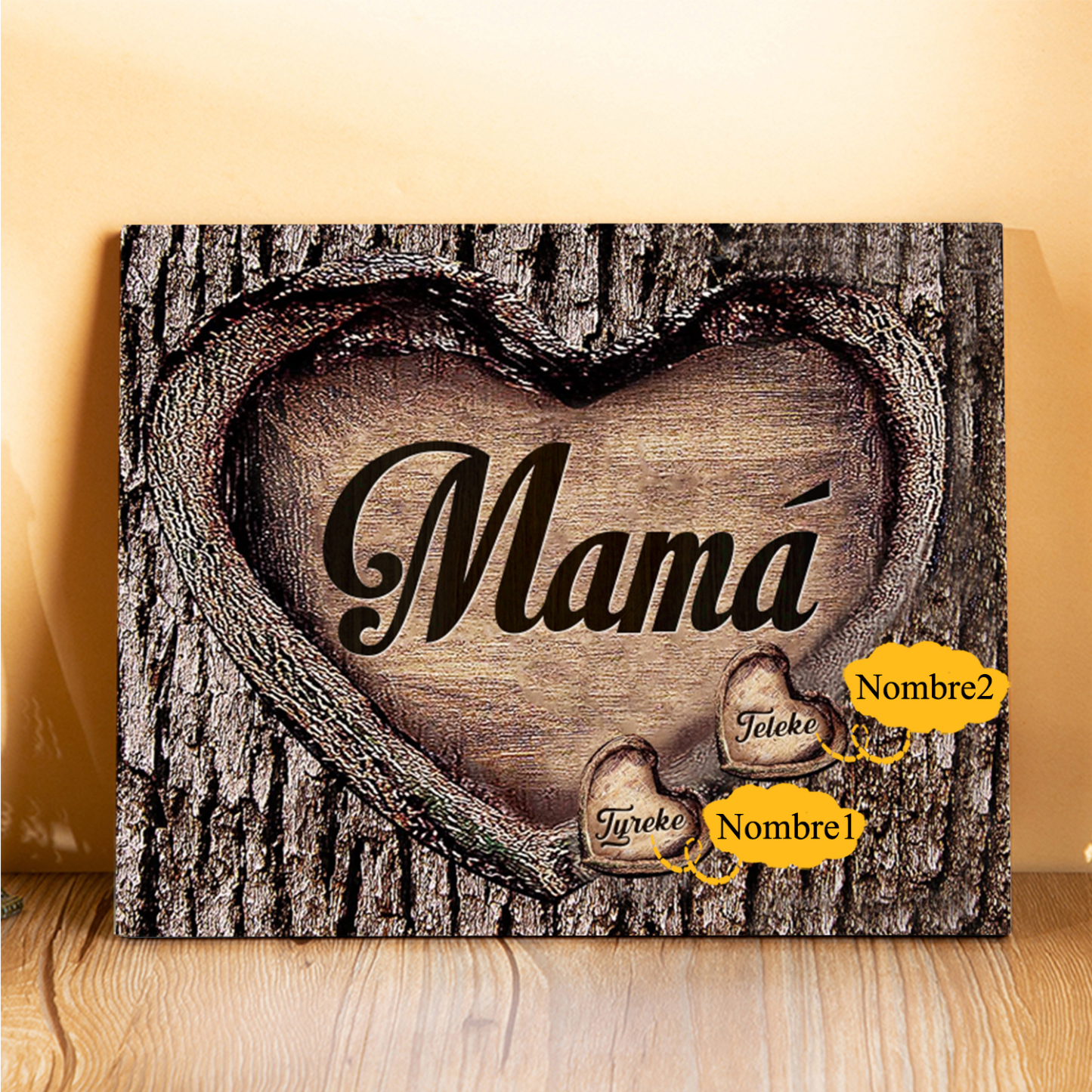 A mi mamá-Lámina marco de madera para mamá personalizado con 2 nombres-Jessemade ES