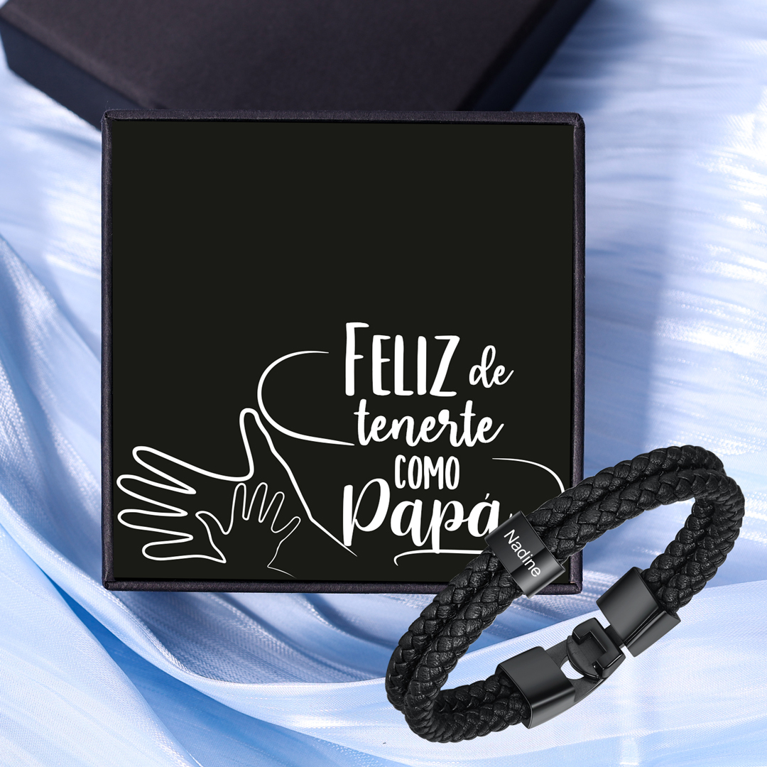 A mi papá-Pulsera de cuero trenzado 1 aro con 1 nombre personalizado pulsera de hombre -Jessemade ES