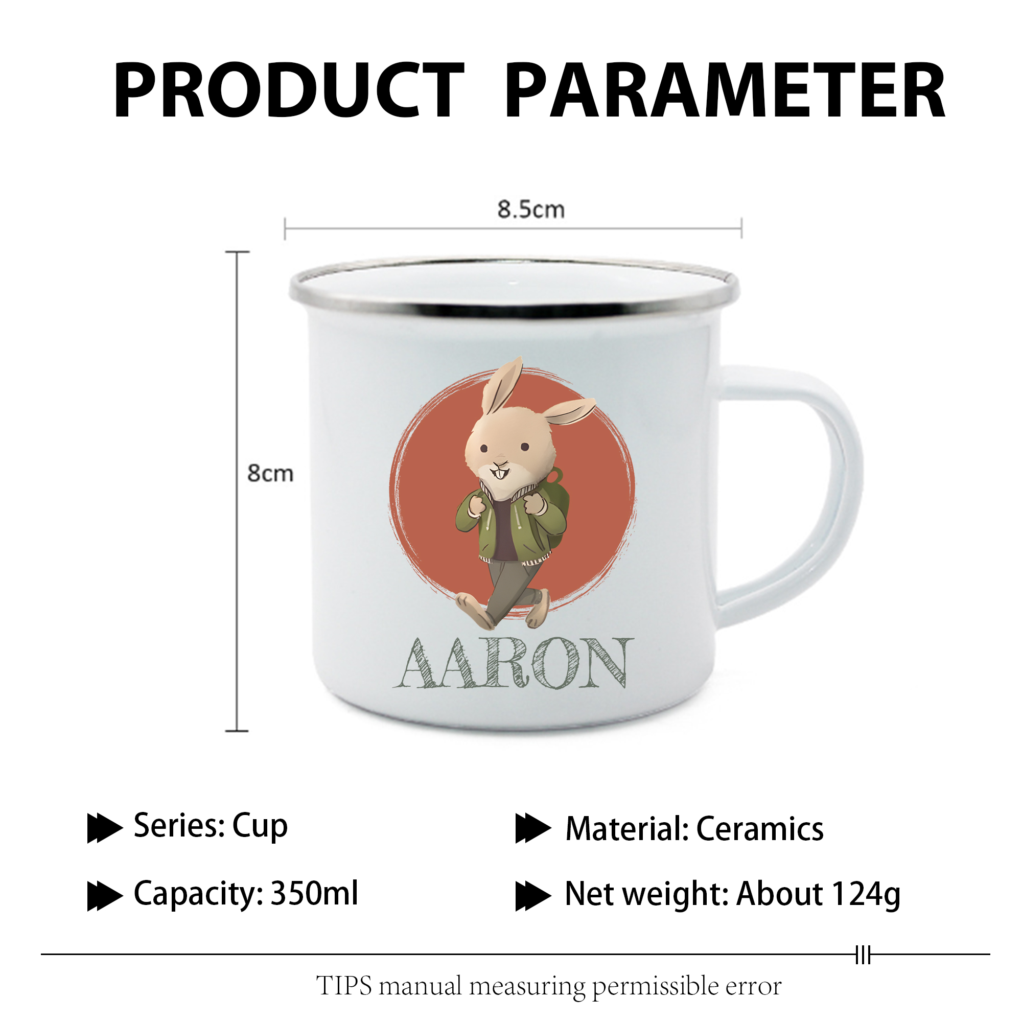 Vuelta al cole-Taza para niños "conejito con mochila" con 1 nombre personalizado