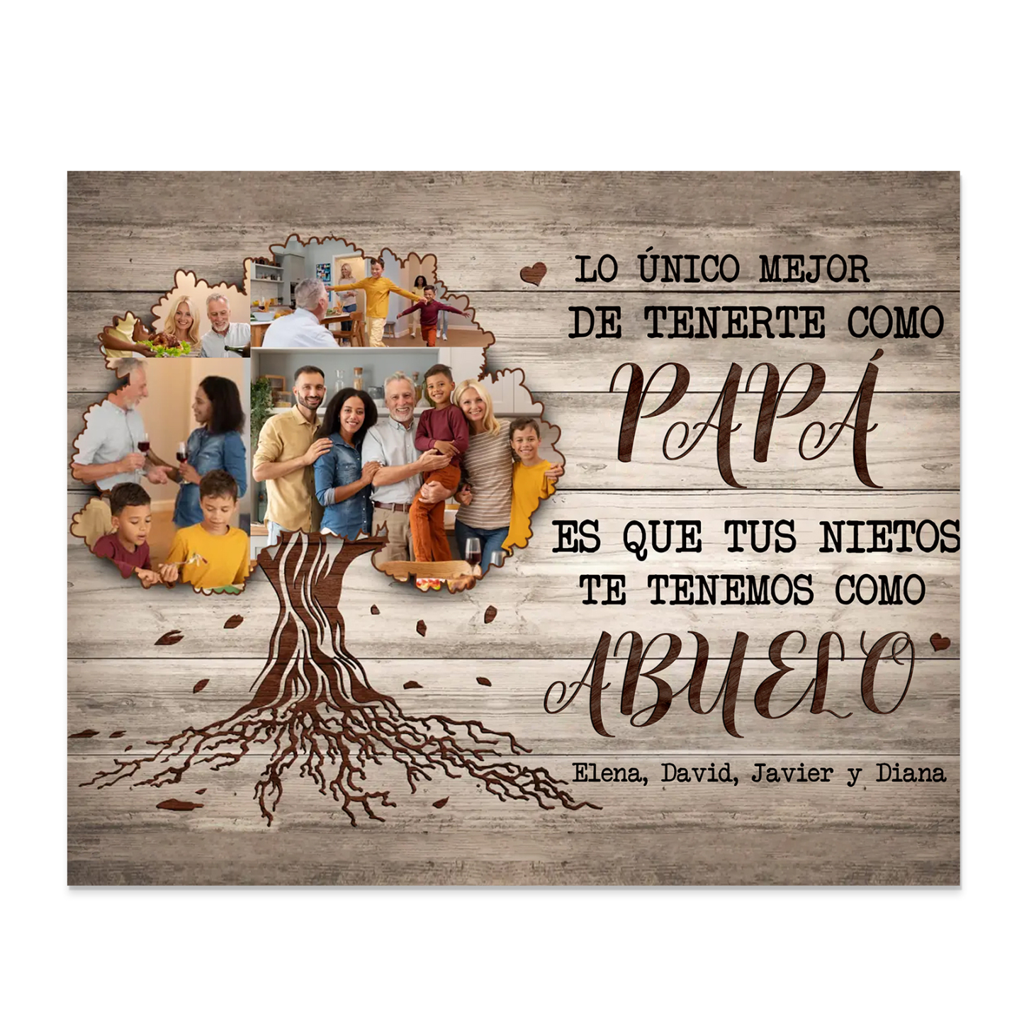 Feliz Día del Padre a mi abuelo-Lámina marco de madera 4 fotos y 1 texto personalizados con frase de amor-Jessemade ES