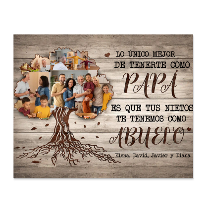 Feliz Día del Padre a mi abuelo-Lámina marco de madera 4 fotos y 1 texto personalizados con frase de amor-Jessemade ES