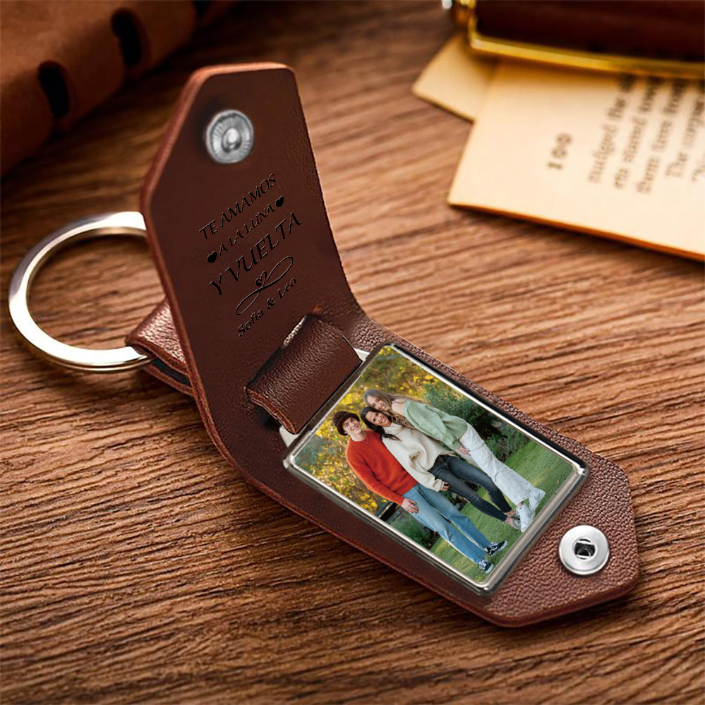 A mi mamá - Llavero de cuero personalizado con 1 foto y nombres-Jessemade ES