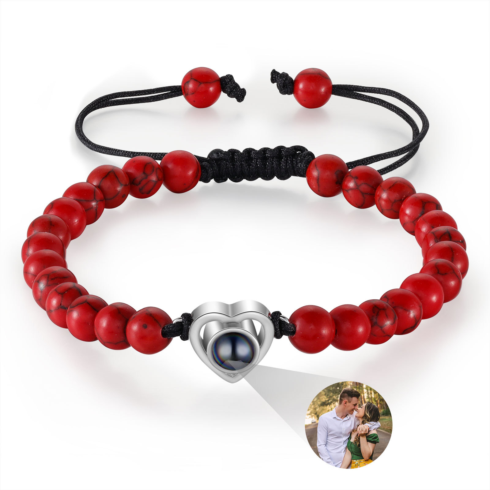 Pulsera con proyección de foto en color con dije de corazón y 8 colores de perlas de cristal-Jessemade ES