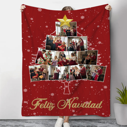 Manta de buen calidad de Navidad personalizada con 10 fotos-Jessemade ES