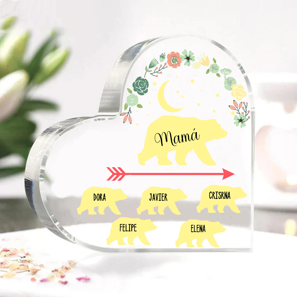 A mi mamá-Placa de acrílico en forma de corazón osos 1-6 nombres personalizados-Jessemade ES