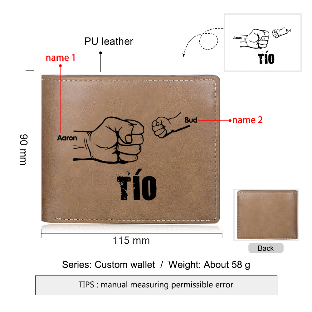 A mi tío-Cartera 2-5 nombres y foto personalizados billetera clásica puño a puño -Jessemade ES