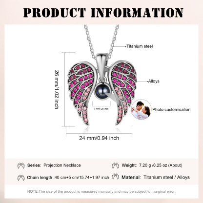 Collar de alas de ángel abiertas personalizado con 1 foto en proyección-Jessemade ES