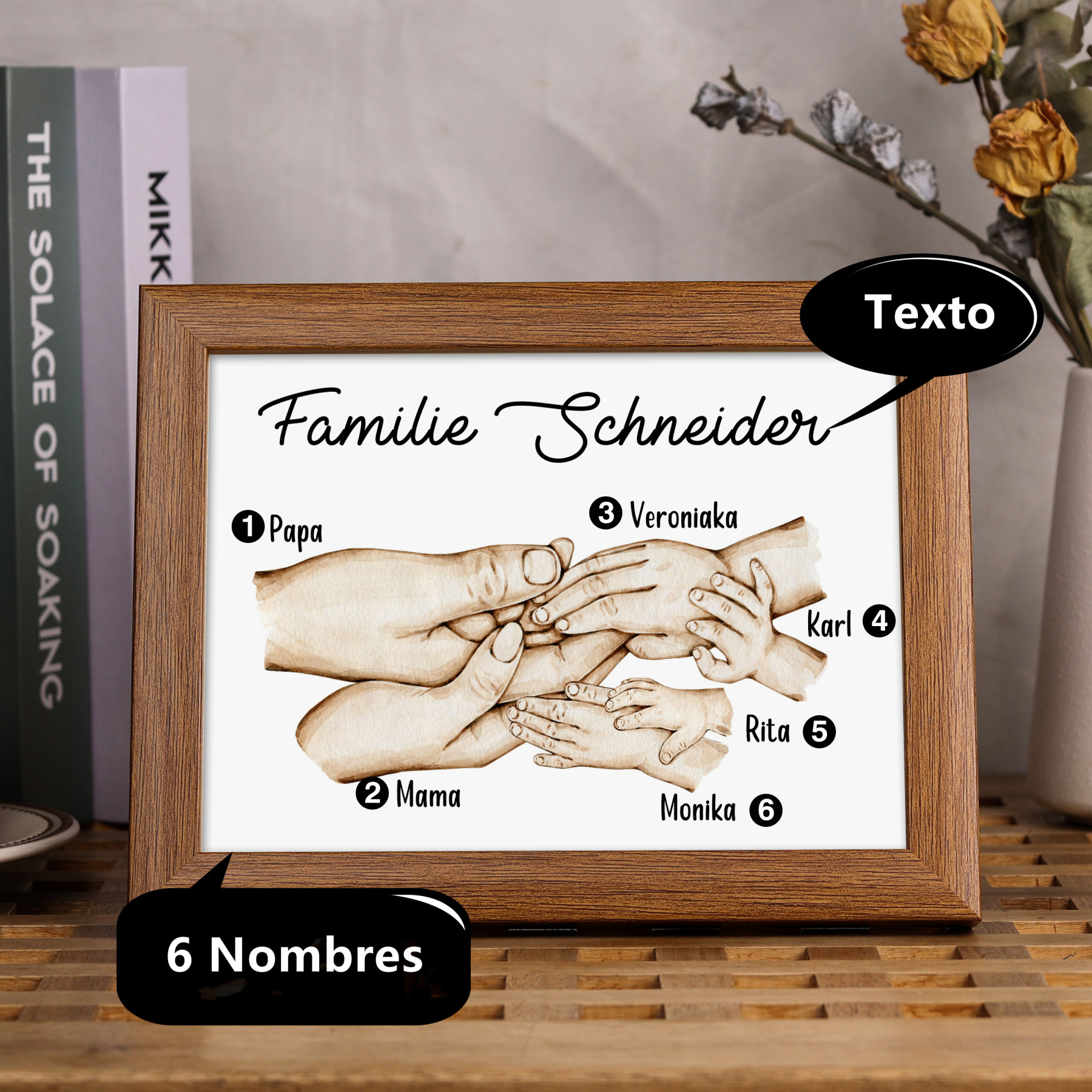 A mi papá-Marco de madera mano a mano 6 nombres personalizados con texto-Jessemade ES