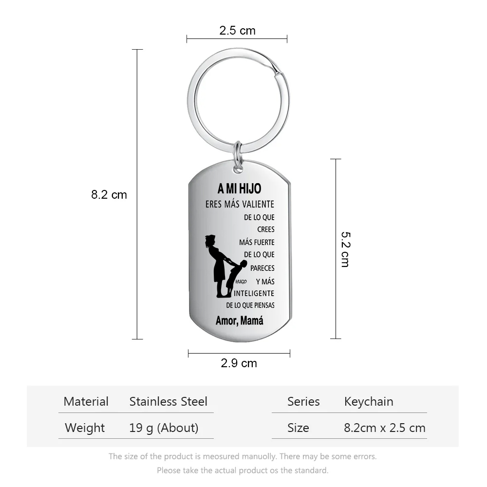 A mi hijo-Llavero de placa "Eres más valiente de lo que crees" de mamá personalizado con 1 nombre-Jessemade ES