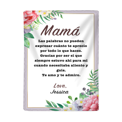 A mi mamá-Manta de buen calidad con frase amoroso y personalizada con 1 nombre-Jessemade ES