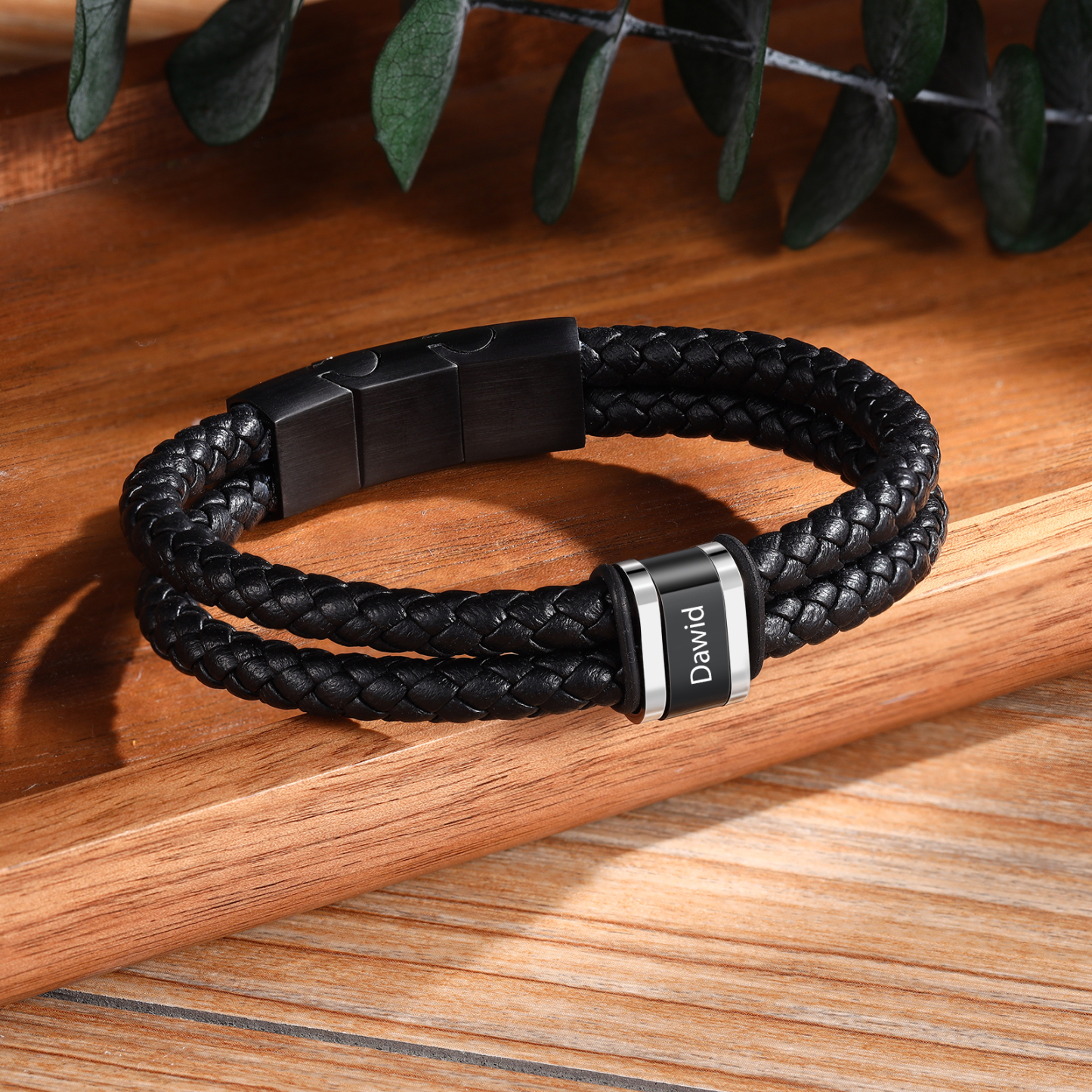 Pulsera de cuero trenzado con 1-5 nombres personalizados para hombre-Jessemade ES
