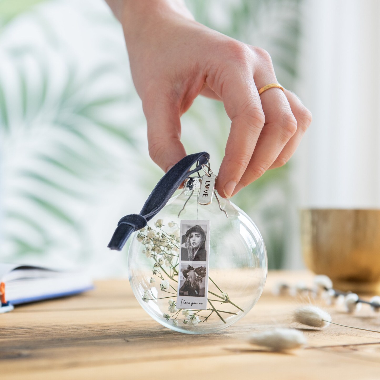 Bola navideña Adorno de Navidad 1texto y 2 fotos personalizados