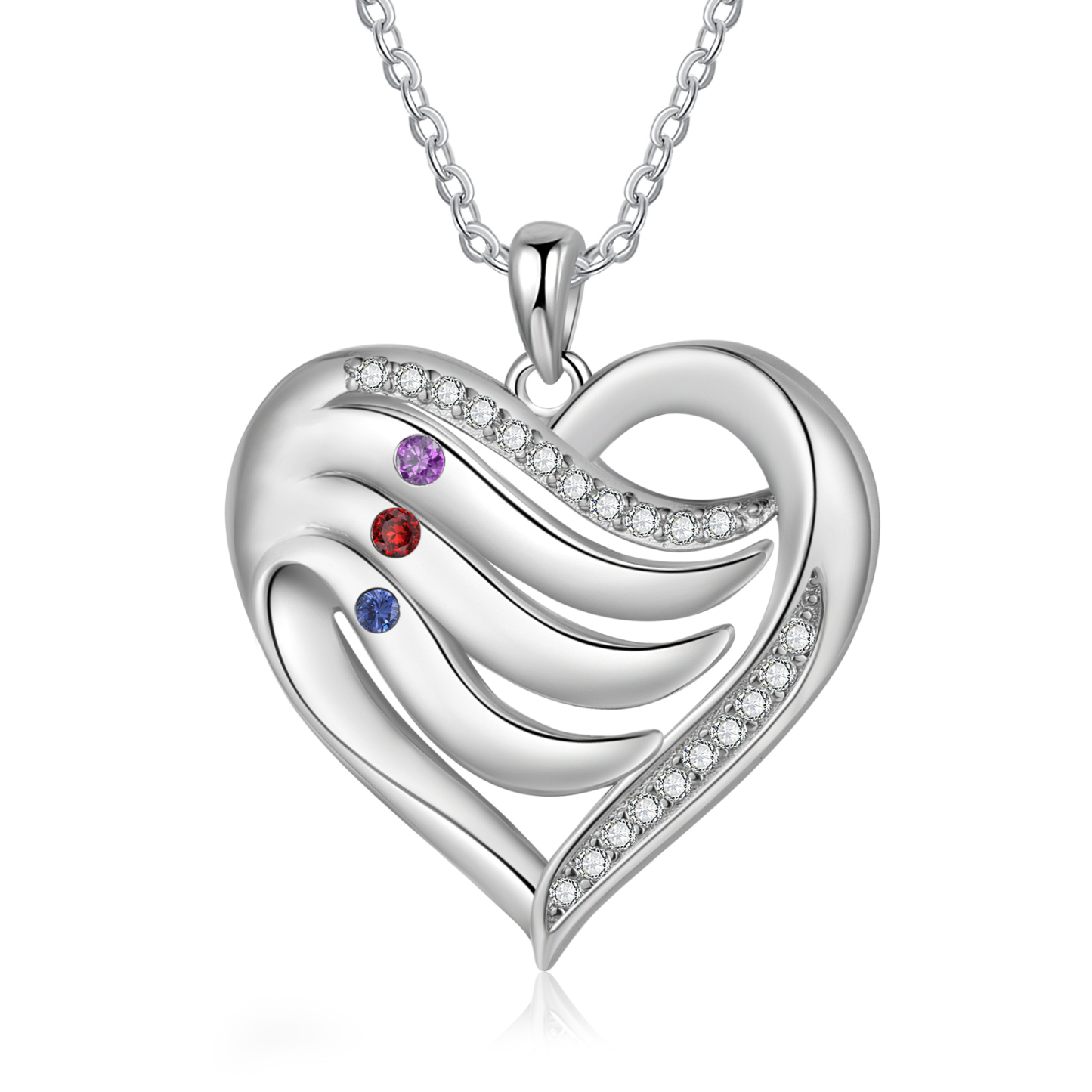 Collar de corazón de plata 925 con 3 nombres y piedras de nacimiento personalizados-Jessemade ES